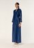 Wide-Leg Denim Jumpsuit with Sequin Floral Appliqué