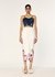 Sweetheart Neck Denim Corset with Tonal Sequin Floral Appliqué