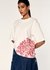 Ruched Hem Tee with Print & Embroidered Floral Applique