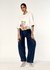 Sculpted Barrel-Leg Denim Trousers with Tonal Floral Appliqué