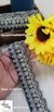 Petrol Blue Scalloped Pearl Dori Embroidery Lace on Beige Net