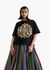 Black Cotton Supima Stripe Embroidered Casual T-Shirt