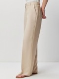 Beige Linen Flared Trouser