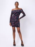 Ruched Mesh Bardot Bodycon Dress