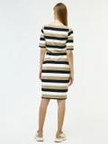 Beige white multi stripe bodycon midi