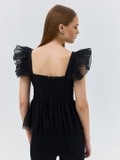 Black peplum Mesh Top