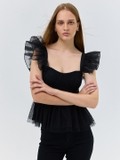 Black peplum Mesh Top