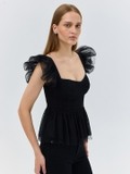 Black peplum Mesh Top