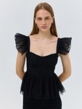 Black peplum Mesh Top