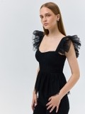 Black peplum Mesh Top