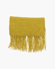 Raffia Foldover Clutch With Tassel