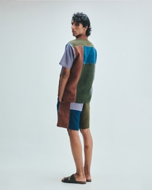 Patchwork Linen Men's Camp Collar Shirt Set