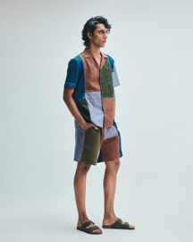 Patchwork Linen Men's Camp Collar Shirt Set