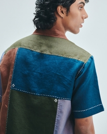 Patchwork Linen Men's Camp Collar Shirt Set