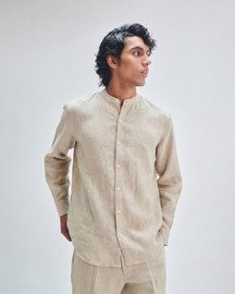 Undyed Linen Men's Band Collar Shirt
