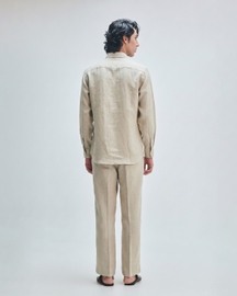 Undyed Linen Men's Band Collar Shirt