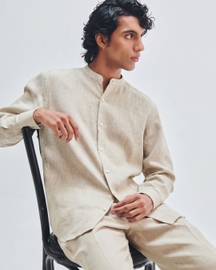 Undyed Linen Men's Band Collar Shirt