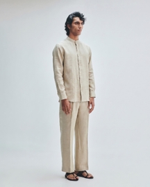 Undyed Linen Men's Band Collar Shirt