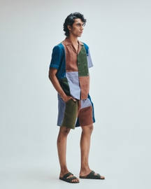 Patchwork Linen Men's Camp Collar Shirt