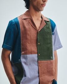 Patchwork Linen Men's Camp Collar Shirt