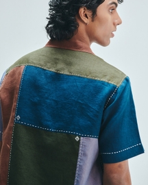 Patchwork Linen Men's Camp Collar Shirt
