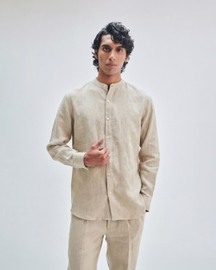 Undyed Linen Men's Straight Pleated Pants