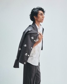 Pebble Co-linen Embroidered Men’s Stand Collar Jacket