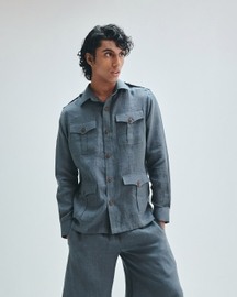 Slate Linen Men's Safari Overshirt Shirt