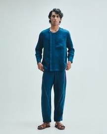 Indigo Linen Men's Side Placket Shirt