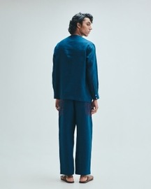 Indigo Linen Men's Side Placket Shirt
