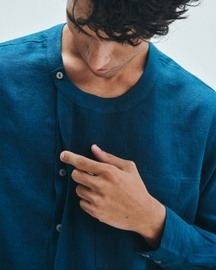 Indigo Linen Men's Side Placket Shirt