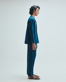 Indigo Linen Men's Side Placket Shirt