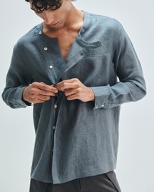 Slate Linen Men's Side Placket Shirt
