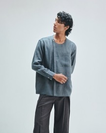 Slate Linen Men's Side Placket Shirt