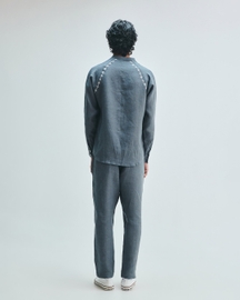 Slate Linen Embroidered Men's Raglan Shirt Set