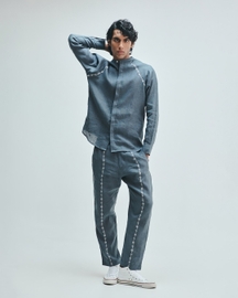 Slate Linen Embroidered Men's Raglan Shirt Set