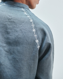 Slate Linen Embroidered Men's Raglan Shirt Set