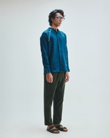Indigo Linen Embroidered Men's Raglan Shirt