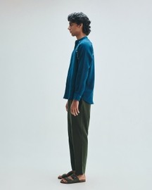 Indigo Linen Embroidered Men's Raglan Shirt