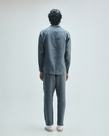 Slate Linen Embroidered Men's Raglan Shirt
