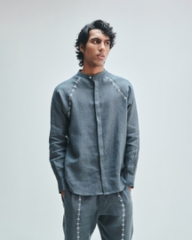Slate Linen Embroidered Men's Raglan Shirt