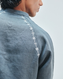 Slate Linen Embroidered Men's Raglan Shirt