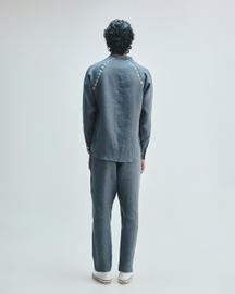 Slate Linen Embroidered Men's Tapered Lounge Pants