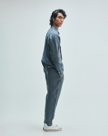 Slate Linen Embroidered Men's Tapered Lounge Pants