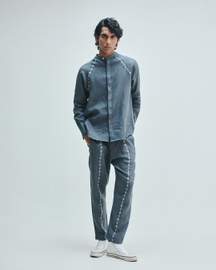 Slate Linen Embroidered Men's Tapered Lounge Pants