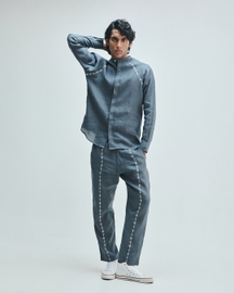 Slate Linen Embroidered Men's Tapered Lounge Pants
