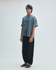 Slate Linen Men's Half Sleeves Panelled Shirt Kurta