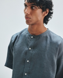 Slate Linen Men's Half Sleeves Panelled Shirt Kurta