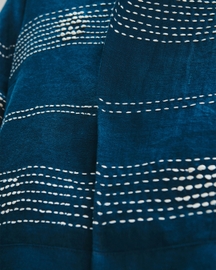 Indigo Linen Kantha Flap Collar Jacket