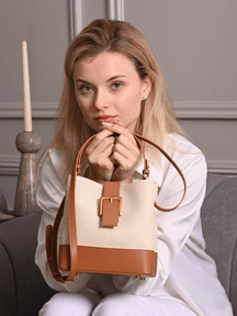 Favori Sylvia - Leather Bucket Bag in Ivory & Tan